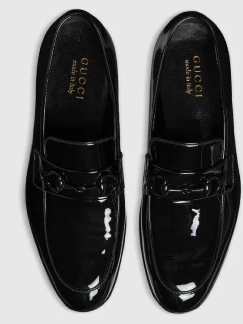 Gucci Black Patent Leather Horsebit Penny Loafers